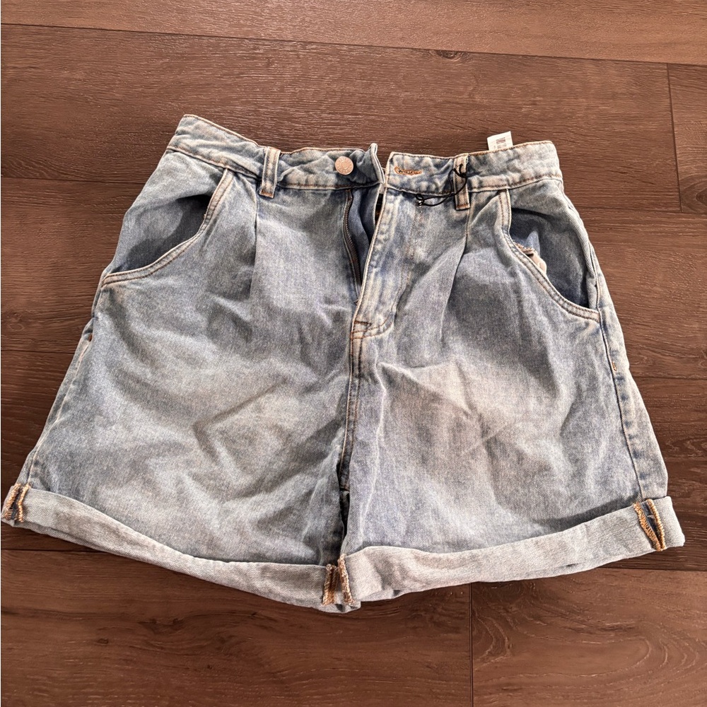 Refuge Blue Jean Shorts with High-Waisted Design and Cuffed Hem